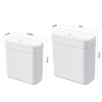funest 2 Pack Bathroom Trash Can with Lid, 3 Gal/12 L & 2.7 Gal/10L Garbage Can with Pop-Up Lid, Small Spaces Plastic Trash Can, Slim Trash Bin Waste Basket for Bathroom,Rv, Office, White - size: 2 Pack (3 Gallon + 2.7 Gallon)