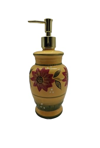 ACK Ceramic Hand Painted Country Sunflower Refillable Soap Dispenser/Lotion Jar, Kitchen Décor, Bathroom Décor - color: Country Sunflower