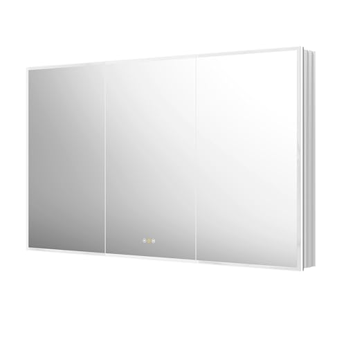 Recessed Medicine Cabinet with Mirror 60"x36" Medicine Cabinet Mirror | Lighted Medicine Cabinet, Bathroom Medicine Cabinet with Mirror, Adjustable Shelves, Defogger, Outlets, USB, Dimmable - size: 60x36 Inch-Recessed