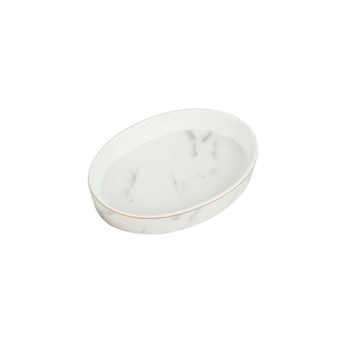 Soap Dish, Ceramic White Marble Soap Holder Soap Bar Holder, Oval Soap Dish for Shower Bathroom Kitchen Sink, Easy Clean, ANTIS'S HOME