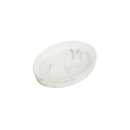 Soap Dish, Ceramic White Marble Soap Holder Soap Bar Holder, Oval Soap Dish for Shower Bathroom Kitchen Sink, Easy Clean, ANTIS'S HOME