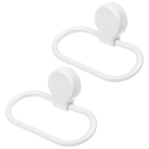 LALAFINA 2pcs Adhesive Hand Towel Holder for Bathroom Wall Mount White No-Tool Towel Ring Set Guest for Kitchen and Bathroom Use