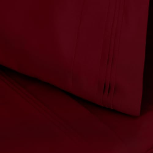 SUPERIOR Egyptian Cotton 4 Piece Sheet Set, Luxury 1000 Thread Count, Modern Design, Sustainable Sheets, Ultra-Soft Basics, Solid, Deep Pocket Fitted Sheet, Flat Sheet, Pillowcases, Full, Burgundy - color: Burgundy, size: Full