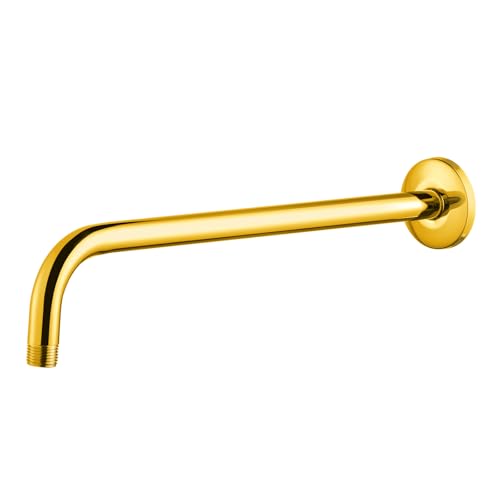 OFFO Shower Arm with Flange, 12 in Bright Gold Wall Mount Replacement Angle Shower Head Arm Wall-Mounted For Fixed Shower Head & Handheld Showerhead - color: Bright Gold, style: 12 in