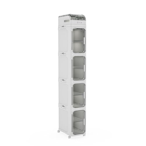 BINSIO 5-Tier Tall Narrow Storage Cabinet, Slim Rolling Storage Cabinet with Clear Doors, Adjustable Shelves, Foldable Organizer for Laundry Room, Kitchen Pantry, Utility Room and Small Spaces - size: 5 Tiers