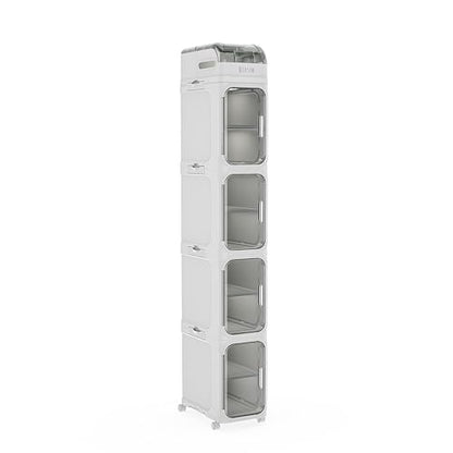 BINSIO 5-Tier Tall Narrow Storage Cabinet, Slim Rolling Storage Cabinet with Clear Doors, Adjustable Shelves, Foldable Organizer for Laundry Room, Kitchen Pantry, Utility Room and Small Spaces - size: 5 Tiers