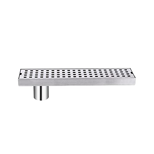 11.8" Linear Shower Drain,Rectangle Shower Floor Drain with Grate Offset Side Outlet Stainless Steel Brushed Finish