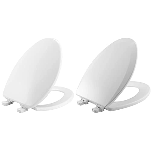 BEMIS 7300SLEC 000 Toilet Seat will Slow Close and Removes Easy for Cleaning, ELONGATED, White & 1500EC 390 Toilet Seat with Easy Clean & Change Hinges, Elongated, Durable Enameled Wood, Cotton White