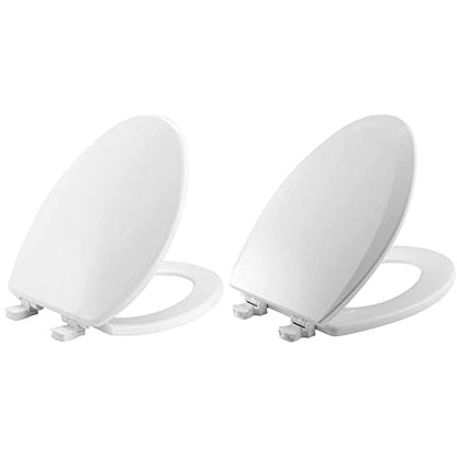 BEMIS 7300SLEC 000 Toilet Seat will Slow Close and Removes Easy for Cleaning, ELONGATED, White & 1500EC 390 Toilet Seat with Easy Clean & Change Hinges, Elongated, Durable Enameled Wood, Cotton White