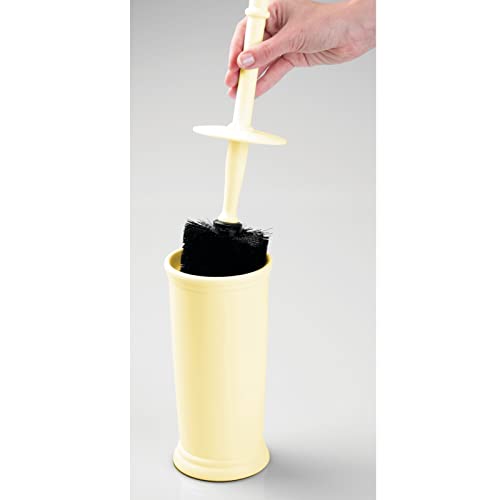 mDesign Toilet Bowl Brush and Holder - Covered Bathroom Brush - Standing Scrubber in Modern Holder - Space Saving, Deep Cleaning for Toilet - Hyde Collection - Light Yellow - color: Light Yellow