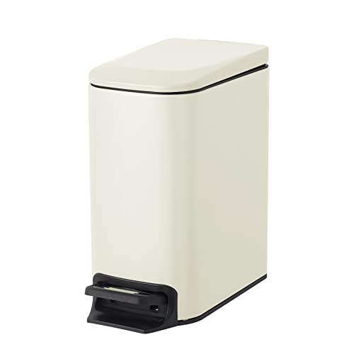 Cesun Small Bathroom Trash Can with Lid, 1.6 Gal, Soft Close, Creamy White | Step pedal soft close, Slim 5.9in fits narrow spaces, Stainless steel, Anti-fingerprint, Removable inner bucket, Odor seal - color: Creamy White