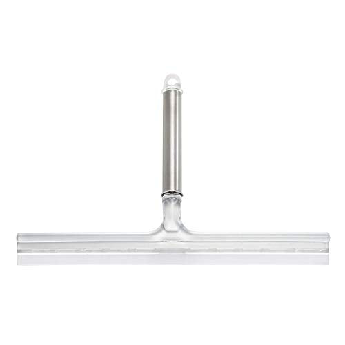 iDesign Forma Brushed Stainless Steel Squeegee, 12" x 8" | Suction Storage Hook - style: Modern
