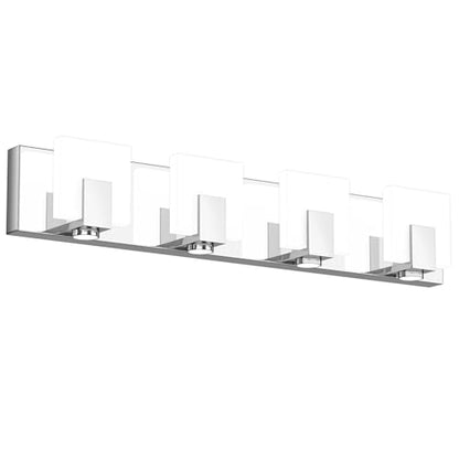 SOLFART Bathroom Light Fixtures Over Mirror Chrome Dimmable LED Vanity Lights 4 Lights Stainless Steel Acrylic Shade - color: Chrome,Spotlight Model-6000K,100%-0% Dimmble Brightness, size: 4- Light,27Inch