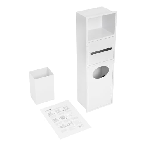 Stainless Steel Shower Niche, 7.9" X 5.3" X 24.8" Recessed Shower Storage Cabinet, 44.09 Lbs Load-Bearing Capacity Wall-Mounted Tissue Paper Roll Rack Dispenser with Trash Can (White) - color: White