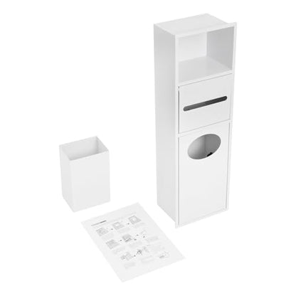 Recessed Toilet Paper Holder, Stainless Steel Shower Niche, Recessed Wall Niche, in-Wall Trash Bin Cabinet, Toilet Storage Cabinet with Trash Can for Bathroom - White - color: White