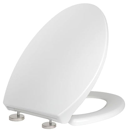 Quiet-Close Elongated Toilet Seat, Heavy Duty Toilet Seat Cover Comfort Non-Slip Seat Toilet Lid Bumpers Quick Release Hinges, Easy to Install & Clean, White
