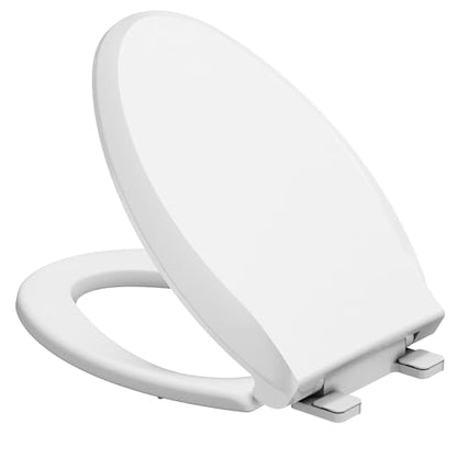 19 Inch Elongated Toilet Seat with Slow Close, Soft Close Toilet Seat Cover Made of Durable PP Material, Never Loosen Easy Installation, White Toilet Seat for Elongated Toilets