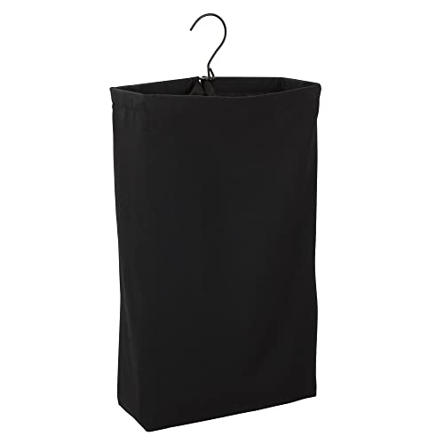 Household Essentials Door Hanging Laundry Bag in Washable Canvas with Loop Handle, Black - color: Black