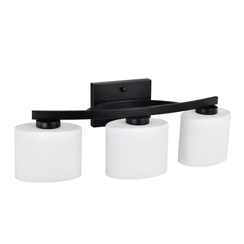 Bathroom Light Fixtures, 3-Light Modern Matte Black Vanity Light Over Mirror, Wall Sconces with Oval-Shaped White Glass Shades for Living Room, Bedroom, Hallway, E26 Base - color: Matte Black