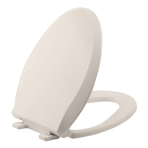 19" Elongated Toilet Seat Slow Close, Almond Color Polypropylene with Never-Loosen Durable Lid, Quiet Close and Easy to Install and Clean - color: Almond, Standard, size: Elongated (19″)