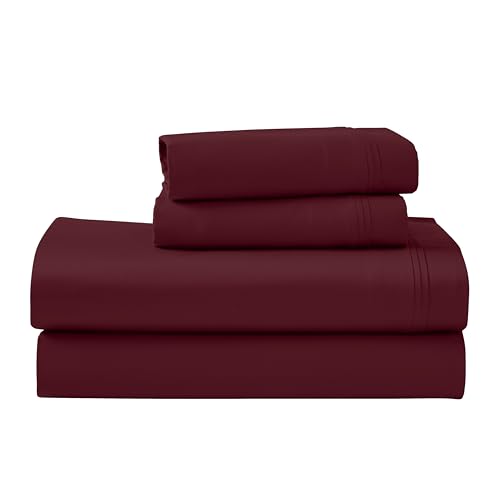 Superior Egyptian Cotton 4 Piece Sheet Set, Luxury 1000 Thread Count, Eco-Friendly, Sustainable Sheets, Ultra-Soft Basics, Solid, Deep Pocket Fitted Sheet, Flat Sheet, Pillowcases, Queen, Burgundy - color: Burgundy, size: Queen