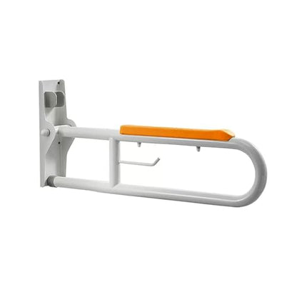27.6 INCH Stainless Toilet Safety Rails, Disabled Flip-Up Bathroom Grab Bar with Paper Holder, Toilet Handrails Hand Grips Handle Shower Assist Aid, Handicap Grab Bars for Elderly(Gray:Orange) - color: Orange