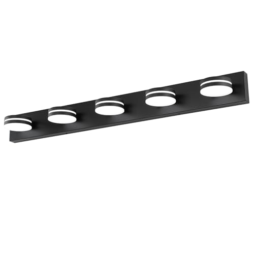 5-Light Bathroom Vanity Light, Modern LED Bathroom Light Fixture Over Mirror, Matte Black Bath Wall Lighting, Dimmable 5500K Vanity Lighting Fixture with 360°Rotable Head - color: Matte Black-Dimmable
