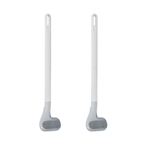Toilet Brush, Long Handle Golf Toilet Brush with Holder 360° Deep Cleaning Flexible Silicone Toilet Cleaner Brush Wall Mounted for Bathroom (2Pcs White Brush) - color: 2pcs White Brush