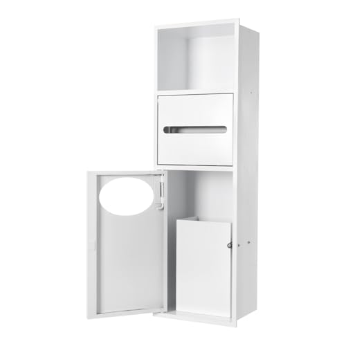 Stainless Steel Shower Niche, 7.9" X 5.3" X 24.8" Recessed Shower Storage Cabinet, 44.09 Lbs Load-Bearing Capacity Wall-Mounted Tissue Paper Roll Rack Dispenser with Trash Can (White) - color: White