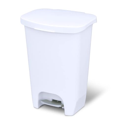 Glad 13 Gallon Trash Can with Clorox Odor Protection | Plastic Kitchen Waste Bin | Hands Free with Step On Foot Pedal and Garbage Bag Rings, White - color: White, size: 13 Gallon