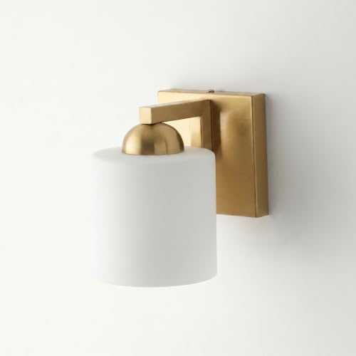 mirrea 1-Light Brushed Gold Bathroom Vanity Light with White Glass Shade | Over Mirror,Wall Sconce,ETL listed,Bathroom Lighting Fixtures,Elegant Design,Milk White Glass Shade,Easy Installation - color: Brushed Gold, size: 1-light