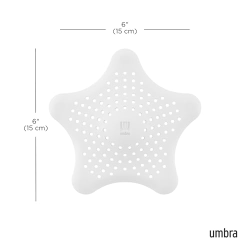 Umbra Starfish Hair Catcher, Suction Cup Drain Cover, 6-Inch, White | Silicone material, flexible and durable, water resistant seal, easy to clean, rust proof, fits standard tubs - color: White