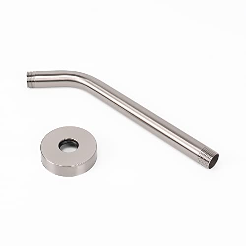 Shower Arm with Flange and Teflon Tape, Wall Mounted Shower Pipe 304 Stainless Steel Extension Arm for Fixed Shower Head & Handheld (10 Inch, Brushed Nickel) - color: Brushed Nickel, style: 10 Inch