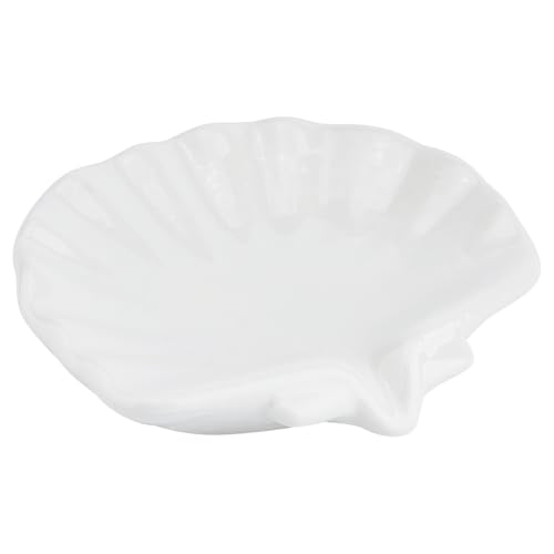 Ceramic Soap Holder, Sea-Shell Soap Tray with Self Draining, Soap Tray for Sink Washroom Bathroom Shower, Small Cute and Elegant Holder with Glaze, Easy Cleaning (White) - color: White