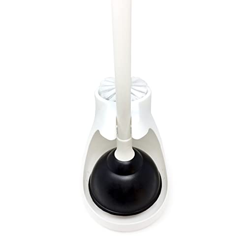 PLN07 Toilet Plunger, 4-1/2" Cup 4" Brush and Caddy, Black/White