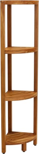 AquaTeak Kai Four-Tier Corner Teak Bath Stand | Space-Saving Design, Durable Water-Resistant Teak, Anti-Slip Feet