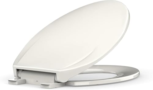 19" Elongated Toilet Seat Slow Close, Biscuit Color Polypropylene Toilet Seat Cover with Never Loosen Durable Lid, Quiet and Easy to Install & Clean - color: Biscuit, Standard, size: Elongated (19″)