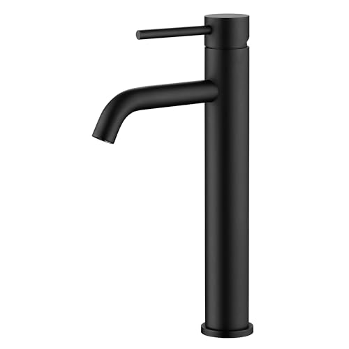 SUMERAIN Matte Black Tall BathroomVessel Sink Faucet | Single Handle Single Hole, 304 Stainless Steel, Lead-Free, Water-Saving, with Faucet Supply Lines, Easy DIY Install - color: Matte Black, size: Vessel Sink faucet