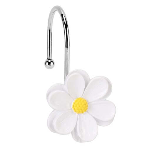 Flower Shower Curtain Hooks, 12 Pack Rustproof Stainless Steel Decorative, Bohemian Floral Bathroom Accessories for Curtain Rod and Shower Rod (Pure White) - color: Pure White