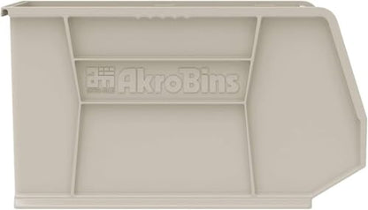 Akro-Mils 30265 AkroBins Plastic Storage Bins, 18"x8.25"x9", Stone, 6-Pack | Space-Saving Stackable Bins for Garage, Pantry, Craft Organization - color: Stone