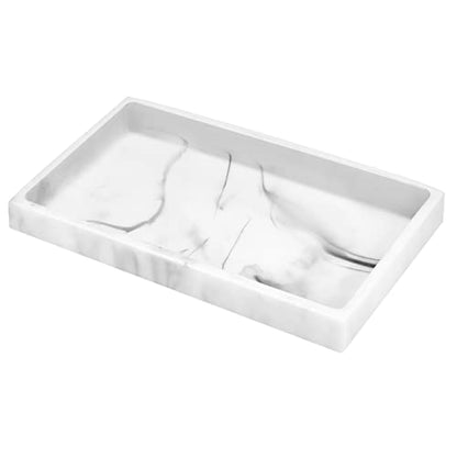 Luxspire Resin Bathroom Vanity Tray Countertop Organizer, M, Marble White | 10 x 6 inch, non-slip waterproof resin, easy wipe clean, fits bath kitchen vanity, holds jewelry toiletries soap - color: Marble White, size: M