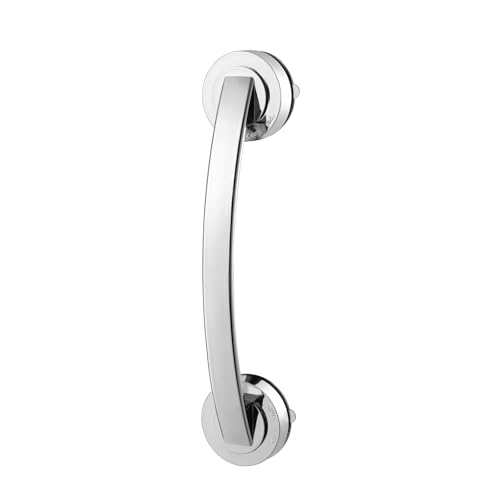 Cabilock Silver Suction Grab Bar for Shower & Bathtub – 12 Inch Chrome Finish Safety Handle, Drill-Free Balance Assist for Seniors, Elderly & Disabled, Portable Bathroom Support Grip