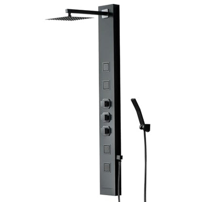 Rainfall Shower Tower Shower Wall Panels, Stainless Steel Shower Panel with 4 Body Jets Massage and Adjustable Head, Tub Spout Column Wall Mount, Black