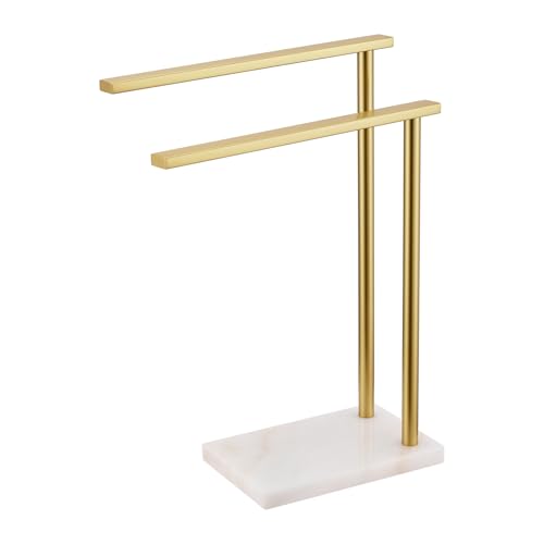 Hand Towel Bars for Bathroom Vanity Countertop 2-Tier Towel Rack Holders Stand with Heavy Marble Base Thicken Steady, Brushed Gold Stainless Steel AN7003GD - color: Brushed Gold, size: 2-Bar