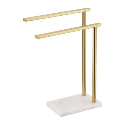 Hand Towel Bars for Bathroom Vanity Countertop 2-Tier Towel Rack Holders Stand with Heavy Marble Base Thicken Steady, Brushed Gold Stainless Steel AN7003GD - color: Brushed Gold, size: 2-Bar