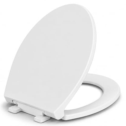 Elongated Toilet Seat, Slow Close, White Plastic, Never Loosen, 18.5” | Easy Installation, Easy Cleaning, Non-Slip Bumpers, Quiet Operation, Fits Most Elongated Toilets - size: Elongated(Oval)