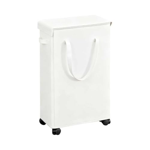 85L Laundry Hamper with Wheels, Lid, Handles & Collapsible, Slim Tall Rolling Laundry Basket for Small Spaces, Foldable Dirty Clothes Organizer for Bedroom, Dorm, Laundry Room, Bathroom,Beige