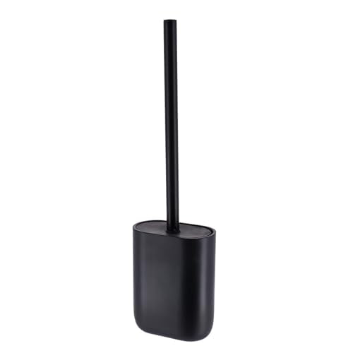 Oval Toilet Brush & Holder Set, Steel Handle, Japandi Decor, Compact, Black | Polyresin, Toilet cleaning, Daily hygiene, Guest bathroom, Small spaces, Hygienic Discreet Holder, Easy to Clean - color: Black