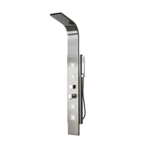Blue Ocean 59 Inch Stainless Steel SPS8897 Shower Panel with Rainfall Shower Head, Body Nozzles, and Handheld Shower Head - style: 59 inch with 4 body Nozzles