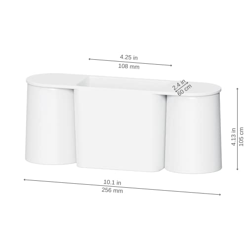 Wall-Mounted Toothbrush and Toothpaste Holder - Self-Draining Design, Easy Installation, Space-Saving, White (Double - Two Magnetic Cups)